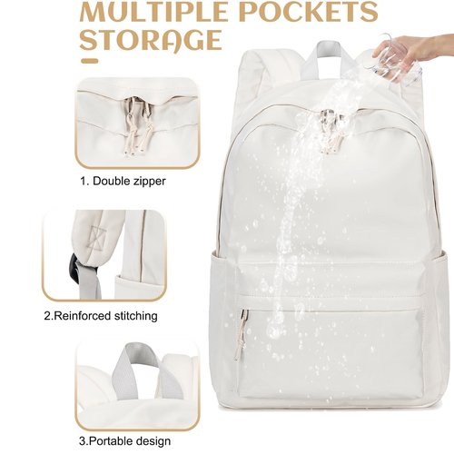 School Backpack for Teen Girls Women Laptop Backpack College Bookbags Middle School Travel Work Commuter Back Pack(Solid Beige)