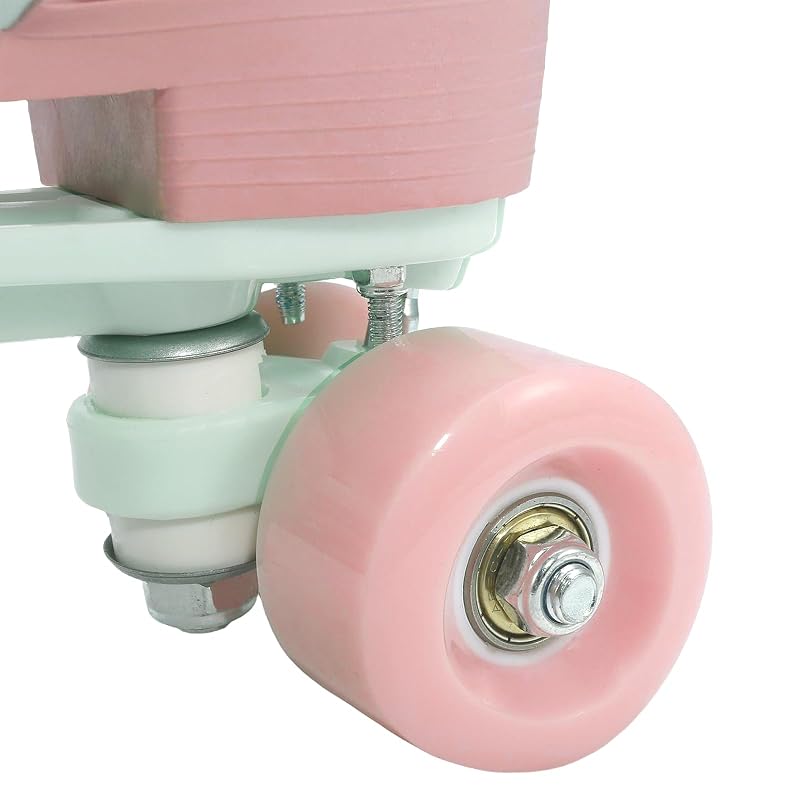 XUDREZ Light Green PU Roller Skates for Girls & Women, Pink Light-Up Wheels, Age 6-12, 37-US