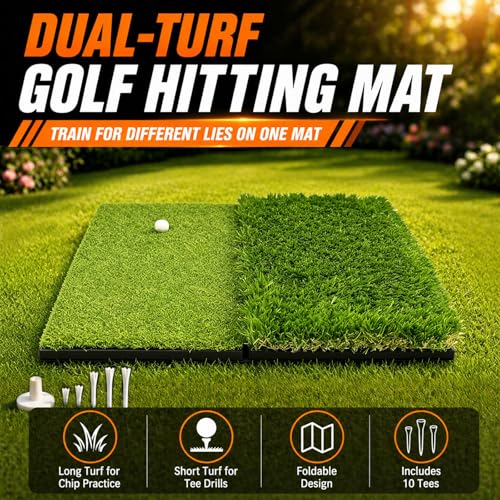 Dual-Turf Golf Hitting Mat with Foam Padding and Rubber Backing - Indoor & Outdoor Practice
