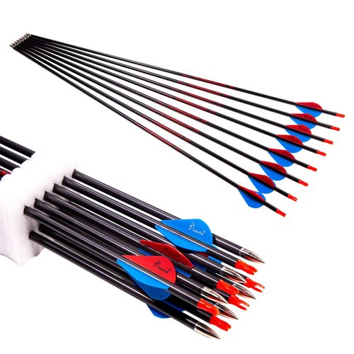 QunYing Archery Carbon Arrow 28 29 30 inch 300 340 350 400 Spine Practice Hunting Arrows for Compound Recurve Bow 12PCS-29 340 Spine