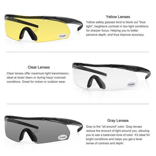xaegistac Shooting Glasses Eye Protection for Shooting Range,Tactical Glasses with 3 Interchangeable Lens High Impact Eye Protection