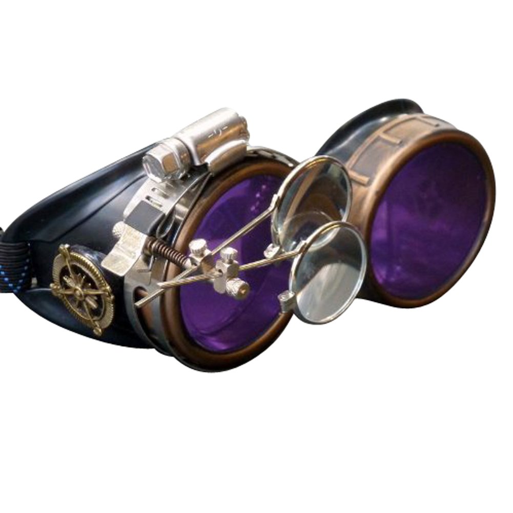 Steampunk Victorian Style Goggles with Compass Design & Ocular Loupe, Rave Glasses