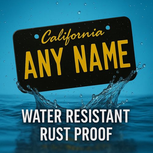 Personalized California Mini State License Plate, Custom Name, Text or Number Plate, Customized Bike Accessories, Kids Toy Car Signs, and Gift, Made in The USA (3x6, Aluminum, Black & Yellow)