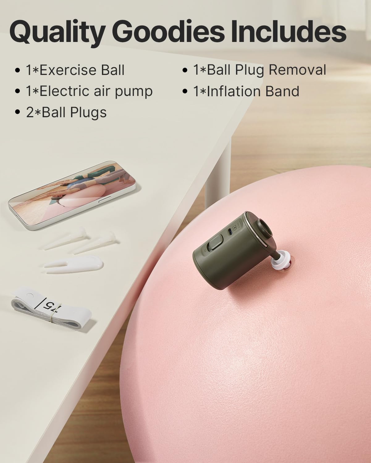 YOTTOY Exercise Ball for Working Out, Anti-Burst Yoga Ball for Pregnancy,Extra Thick Workout Ball with Electric Air Pump, pink