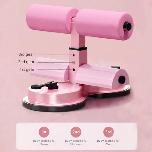 Ab Training Auxiliary Device, 2025 New Double Suction Cups Core Trainer, 3-Level Height Adjustable Sit Up Machine with Resistance Band, Full Body Workout Equipment for Home & Gym(PINK)