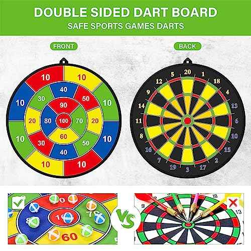Large Dart Board for Kids, Kids Double-Sided Dart Board with Sticky Balls and Darts, Indoor/Outdoor Sport Fun Party Play Game Toys, Gifts for 3 4 5 6 7 8 9 10 11 12 Year Old Boys Girls