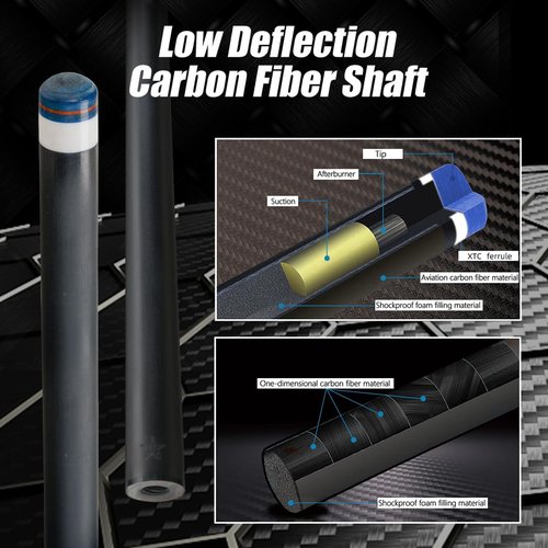 CRICAL Carbon Fiber Pool Cue Stick 58" Billiard Cue Sticks Professional Low Deflection Pool Sticks with 3/8 * 8 Pin Joint and 12.5mm Tip