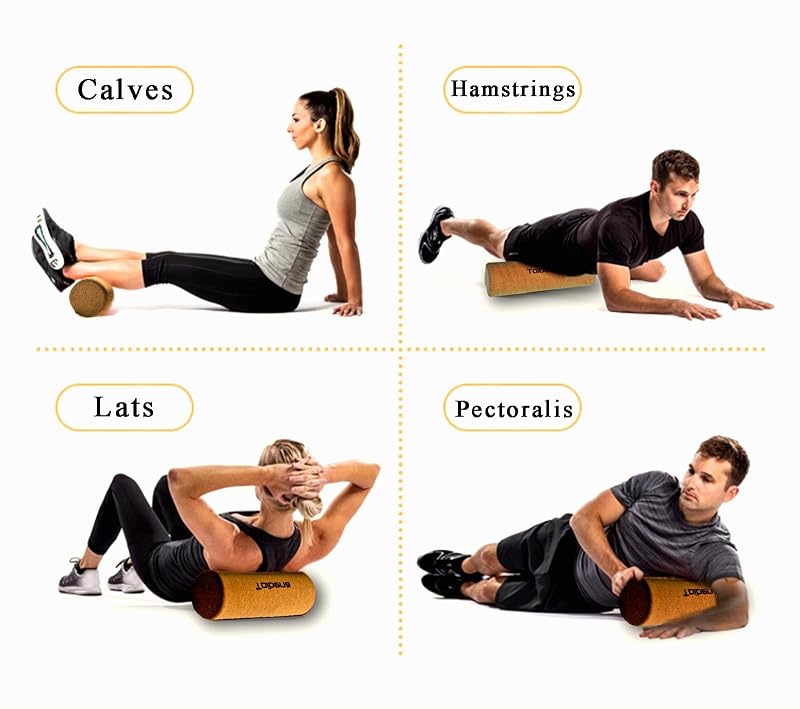 Large Cork Foam Roller 24 In - 23.6x4 In Cylindrical Back, Hamstrings & Quads
