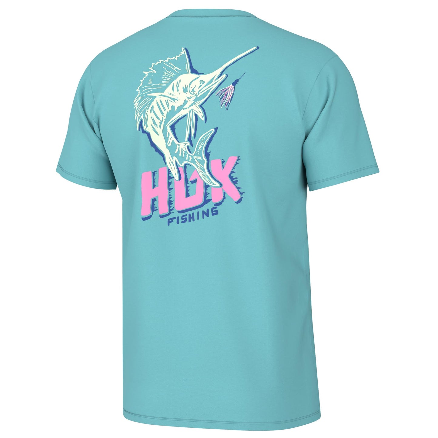 HUK Mens Fishing Graphic Tee, Performance Short Sleeve, Quick-Dry, Sail Bones - Marine Blue, Small