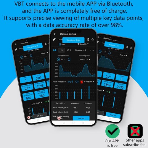Velocity Based Training Tool, Linear Encoder for Powerlifting & Vertical Jumps - ±1mm Precision | Realtime Training Data Tracking | Voice Feedback | 50h Battery | Magnetic Mount (High version)
