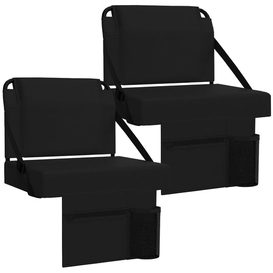 ACIPENSER 2pcs Stadium Seat for Bleachers with Back Support，Portable Bleacher Chairs with Back and Cushion，Includes Shoulder Strap and Cup Holder,Black