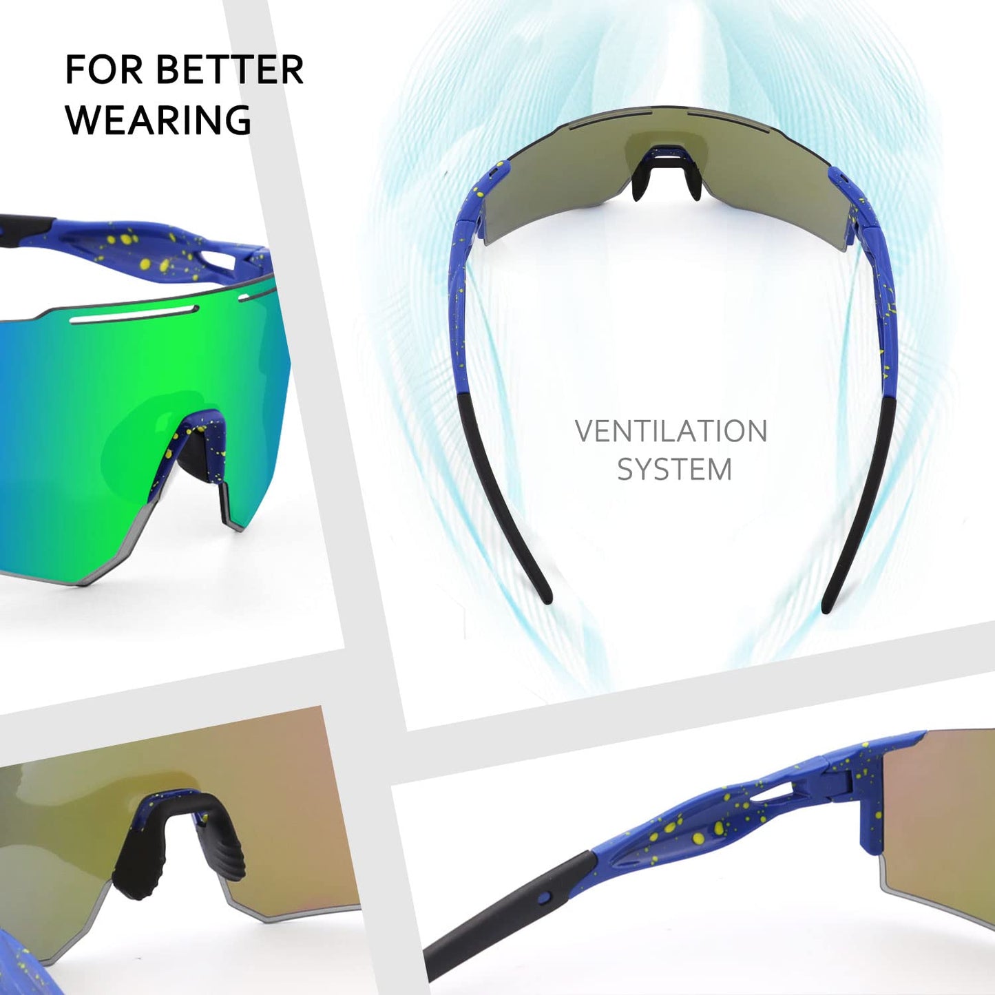 Ukoly Cycling Sunglasses with Interchangeable Nose Pad Men Women, Sports Sunglasses, Fishing Baseball Sun glasses