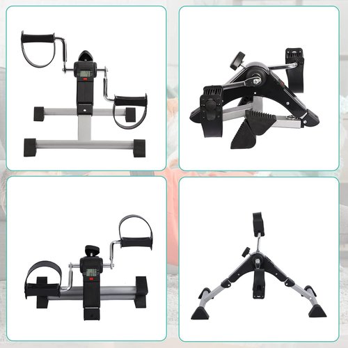 Houjud Pedal Exerciser Stationary Under Desk Mini Exercise Bike- Hand, Arm & Leg Exercise Peddling Machine - Low Impact, Adjustable Fitness Rehab Equipment for Seniors (Silver)