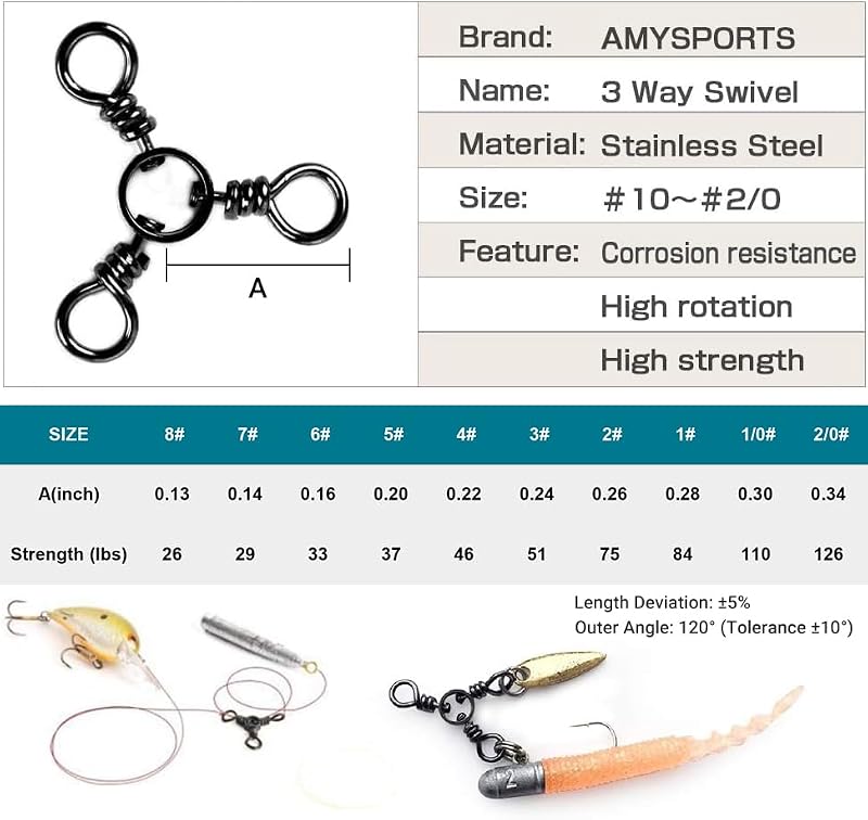 3-Way Fishing Swivel 75lb Tackle Kit - Saltwater & Freshwater Line Connectors, 50 pcs