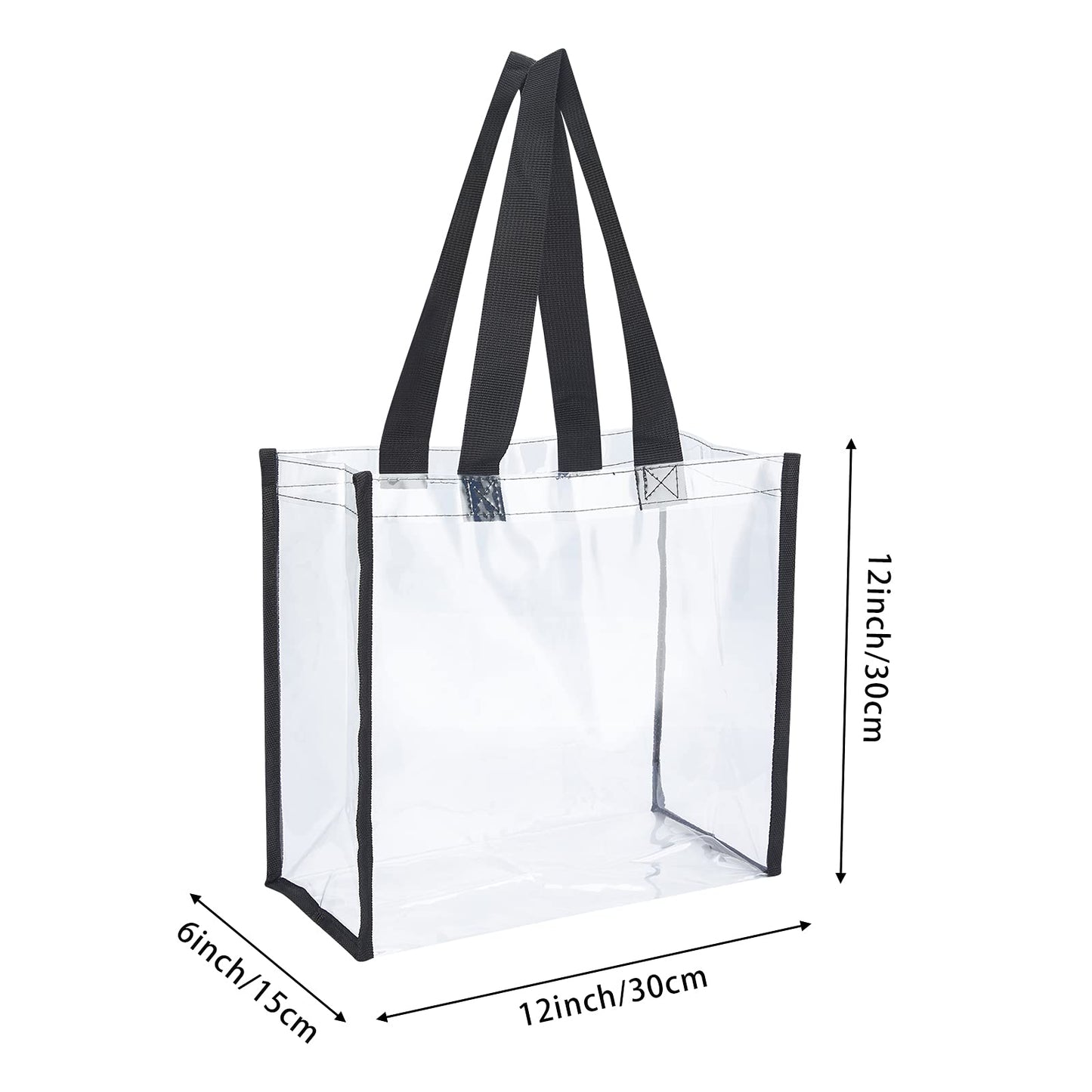 HAOGUAGUA 2-Pack Clear Tote Bag Stadium Approved 12x12x6, Transparent See Through Clear Tote Bag for Work, Sports Games, Concerts, Beach (Black)