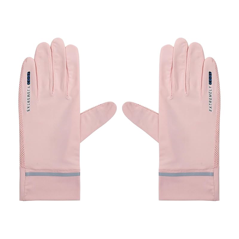 IPENNY Women UPF 50+ Sun Protection Gloves 2 Fingers Flip Mesh Touchscreen Driving Mittens Pink