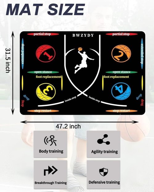 BWZYdy Portable Basketball Training Mat - Agile Stepping Training mat, designed for all ages with anti slip and silent features to improve speed, strength, and coordination | Indoor/Outdoor Practice mat with Portable Bag