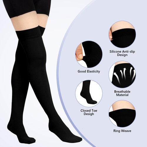 Orgood Thigh High Compression Socks Women, 20-30mmHg Compression Stockings for Women Men, Closed Toe Graduated Compression Socks with Silicone Band for Varicose Veins, Edema, Post-Surgery