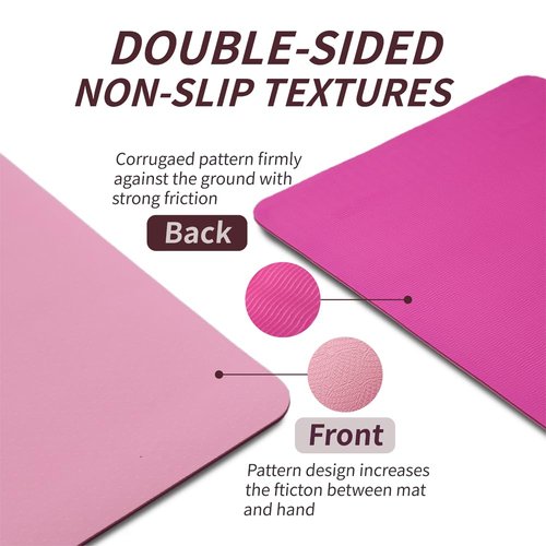 Non-Slip TPE Yoga Mat, 72"x24" Extra-Long Pilates Mats for Hot Yoga, HIIT, Floor Workouts, Lightweight Fitness Mat for Women & Men (Pink)