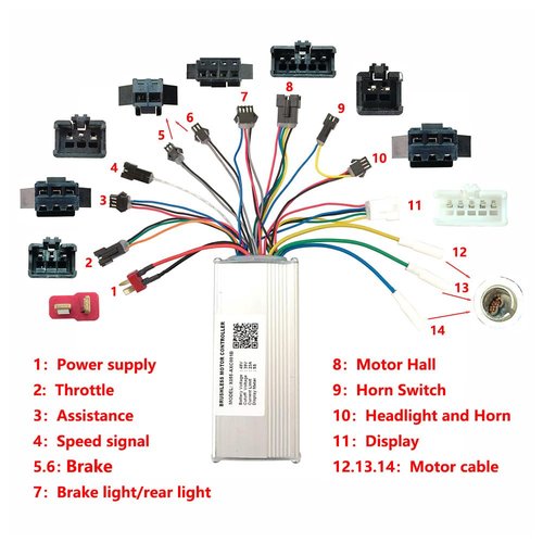 E-Bike Controller 48V 23A Brushless DC Motor Speed Controller X055-AXC001B Universal for Electric Bike, Mountain Bike, Fat Tire Bike Display Screen Meter UART 5S