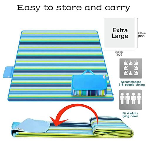 LRUUIDDE Extra Large 80"x 80" Beach Blanket, Outdoor Picnic Blankets, Waterproof Sandproof Portable Blankets, Foldable and Lightweight for Spring Summer Camping, Beach, Park (Blue, 80x80 in)