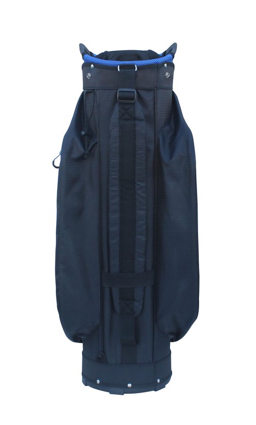 Rife Golf RF-LITE Cart Bag – 14-Way Divider Top with Putter Pit, 9.5" Lightweight Nylon Bag, 9 Zippered Pockets, Insulated Cooler Pocket, Black and Blue