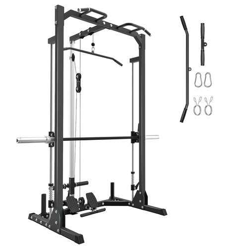 MEGASTAR Compact Smith Machine Home Gym - 800lb Barbell Sleeve, Space-Saving Power Cage with LAT Pulldown, Power Rack 5-in-1, 1500lb Capacity for Garage & Small Spaces