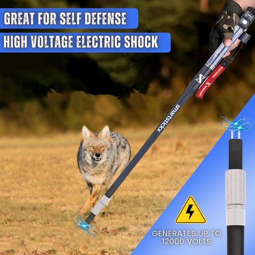 SmartstickX Tactical Walking Stick Staff Self Defense Stun Gun, 2 Bright LED Light Modes, Military Grade Aluminum, USB Charging Port/Fan, Outdoor Adventures, Trekking, Survival Hiking Tactical Tool