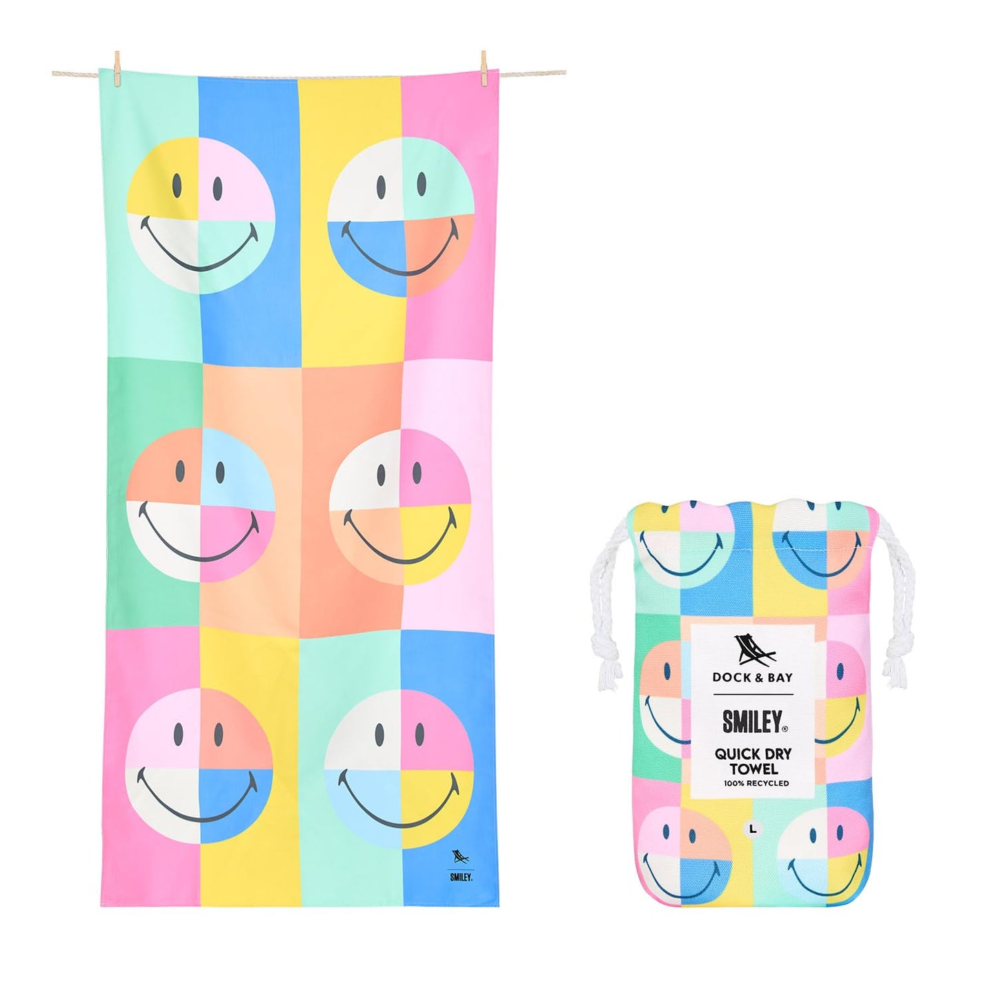 Dock & Bay Beach Towel - Quick Dry, Sand Free - Compact, Lightweight - 100% Recycled - Includes Bag - Calm - Large (160x90cm, 63x35)