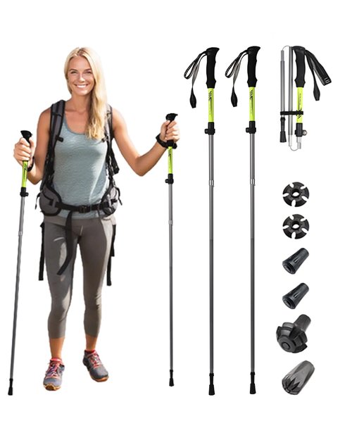 TianfuSpanda Collapsible Hiking Poles 2 Pack, 7075 Aluminum Alloy Trek Poles, Adjustable 45"-53" with Anti-Shock EVA Grips, 3-Section, 260lbs Ultralight Trekking Sticks for Snow Ice Rock Walking