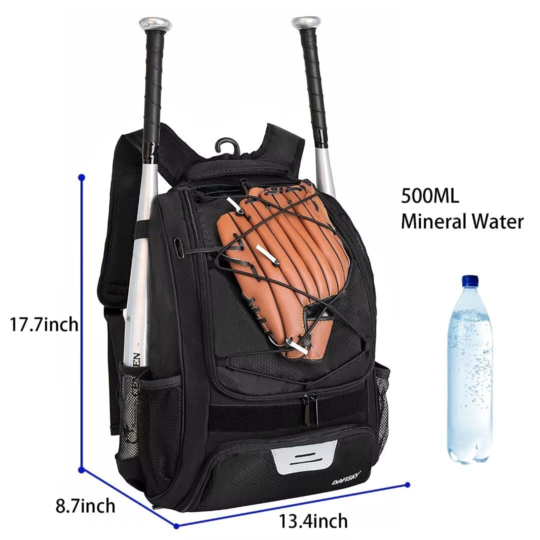 DAFISKY Baseball Bag Softball Backpack - Youth Adult T Ball Bat Equipment Bag with Bat Helmet Holders, Shoe Compartment