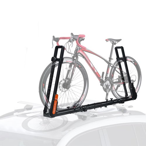 TOOENJOY Rooftop Bike Rack for Car SUV, Upright Roof Mount Bicycle Rack with 2 Arms for Movable Crossbar, 1 Bike Carrier