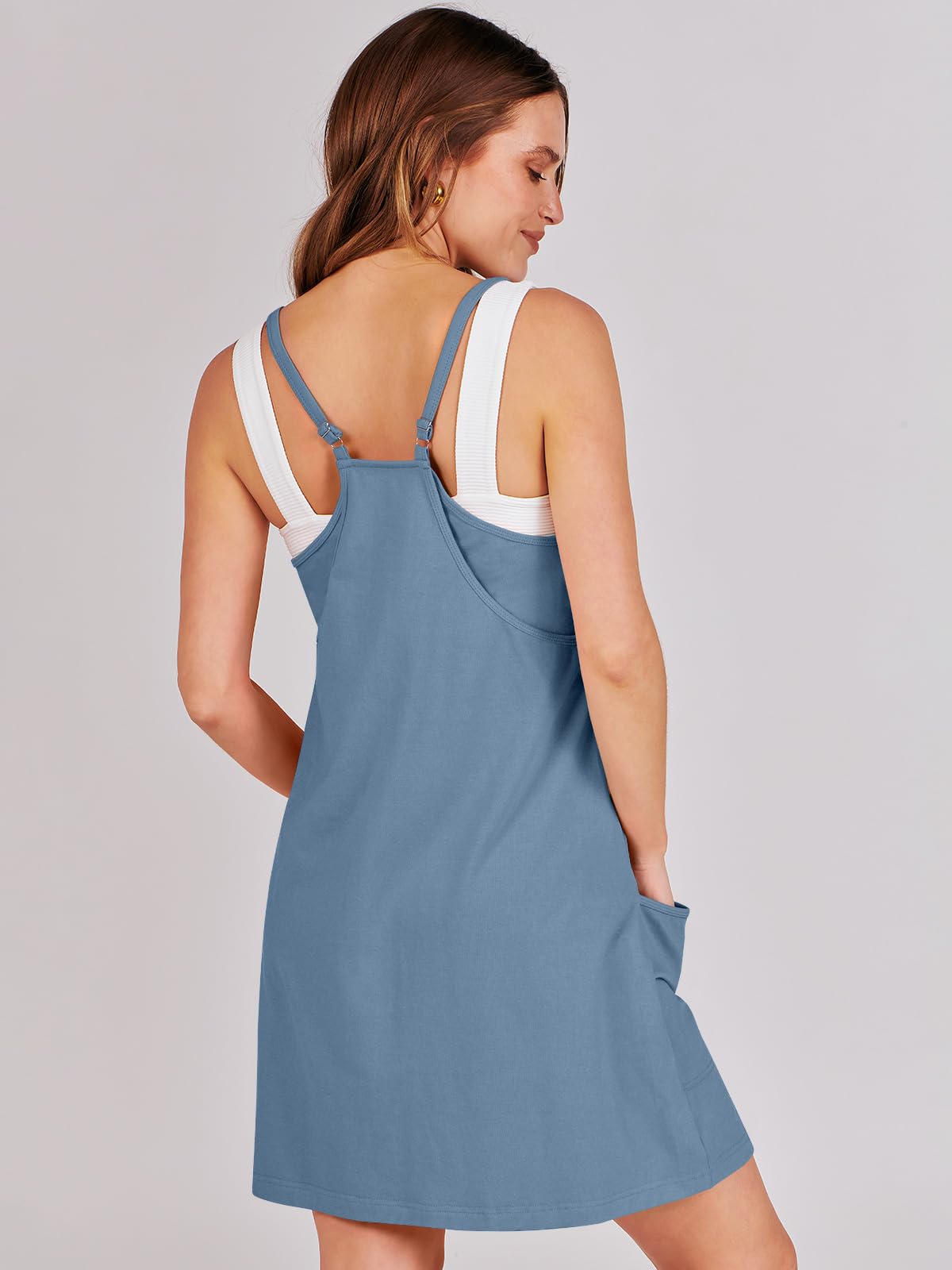 ANRABESS Women Athletic Dress Summer Tennis Workout Active Sports Mini Romper Dress Built in Shorts Travel Vacation Clothes Blue Large