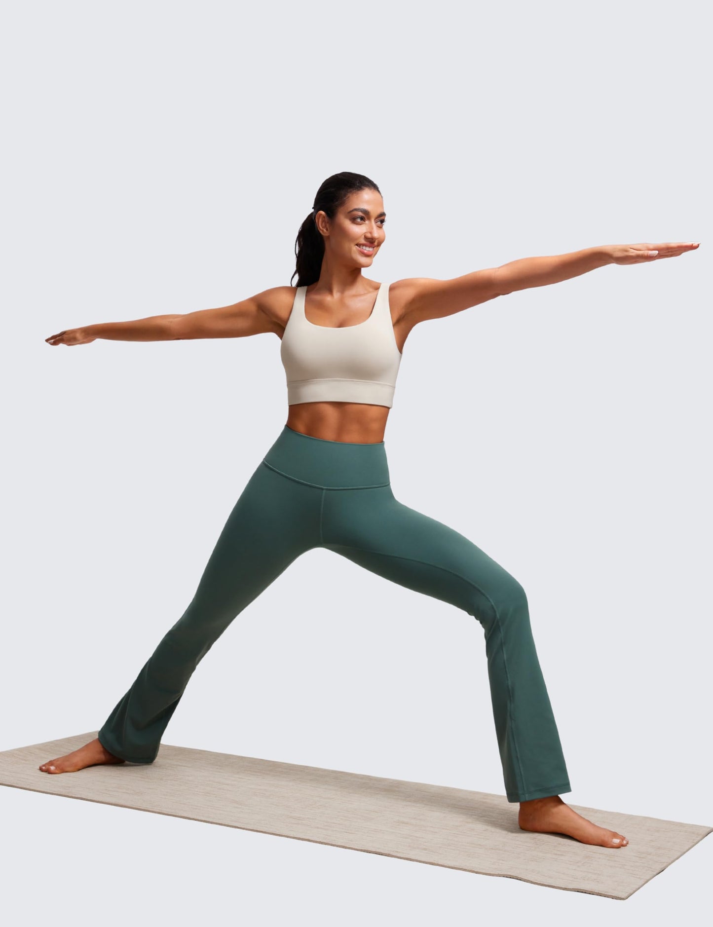 CRZ YOGA Butterluxe U Back Longline Sports Bras for Women - Scoop Neck Padded Yoga Workout Crop Top with Built in Pads Mojave Tan Large