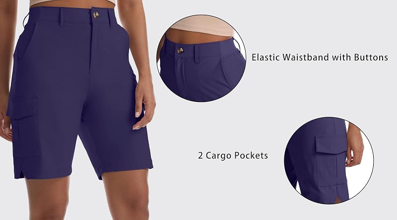 Twilight Variation: Women’s Lightweight Cargo Hiking Shorts with Pockets, Button Closure