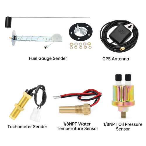 ARTILAURA Boat AUTO 3 Gauge Set- GPS Speedometer, Tachometer,4in1 Fuel Level/Water Temperature/Oil Pressure/Voltmeter, 85mm 7 Color Marine Gauges Kit (All Black)