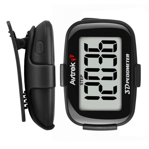 AVTREK 3D Step Counter Clip On with LED Backlight Pocket Pedometer for Walking Outdoor Activities Fitness Tracker Without Smartphone (Black)
