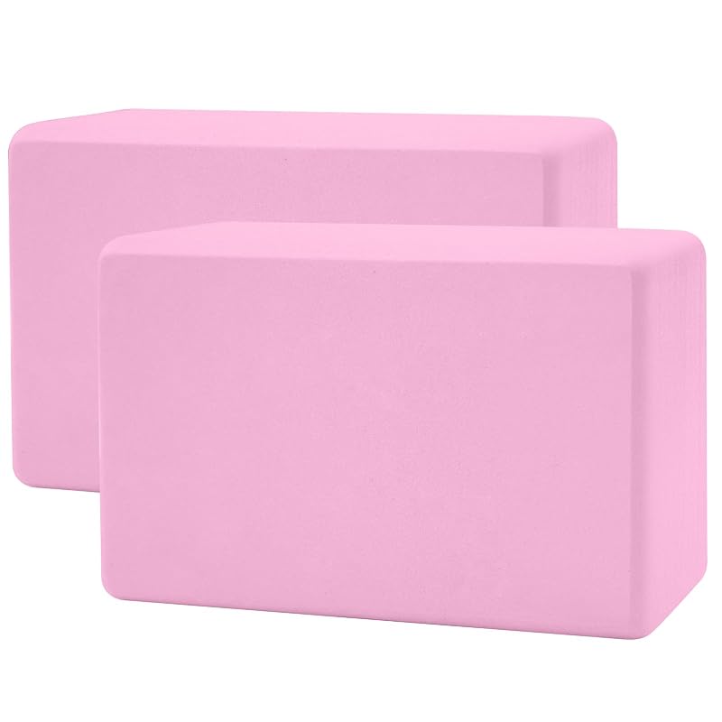 Light Pink 2 Pack Yoga Blocks 3x6x9 in Rounded Edges Non-Slip EVA Foam