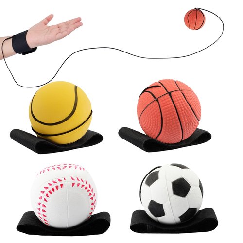 SAYAYA 4 PCS Wrist Return Ball on a String 2.36 Inches Rebound Sport Balls with Elastic Strap Baseball Soccer Tennis Practice Party Favors, Wrist Exercise and Fun Play for Kids & Adults (Mix)