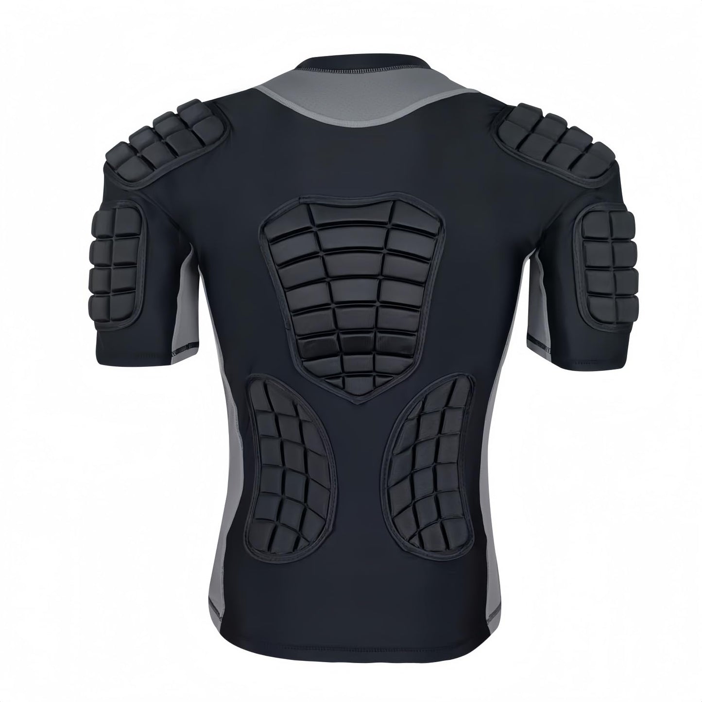 Topeter Mens Padded Protective Shirt, Impact Protector Undershirt with Rib, Chest, Shoulder & Back Pads for Football, Training, Contact Sports Gray S