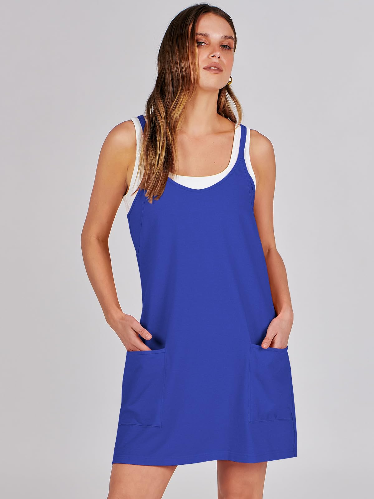 ANRABESS Women Athletic Dress Summer Tennis Workout Active Sports Mini Romper Dress Built in Shorts Travel Vacation Clothes Royal Blue Large