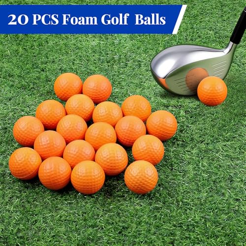Orange Foam Practice Golf Balls 20 Pack with Tees - Limited Flight Design