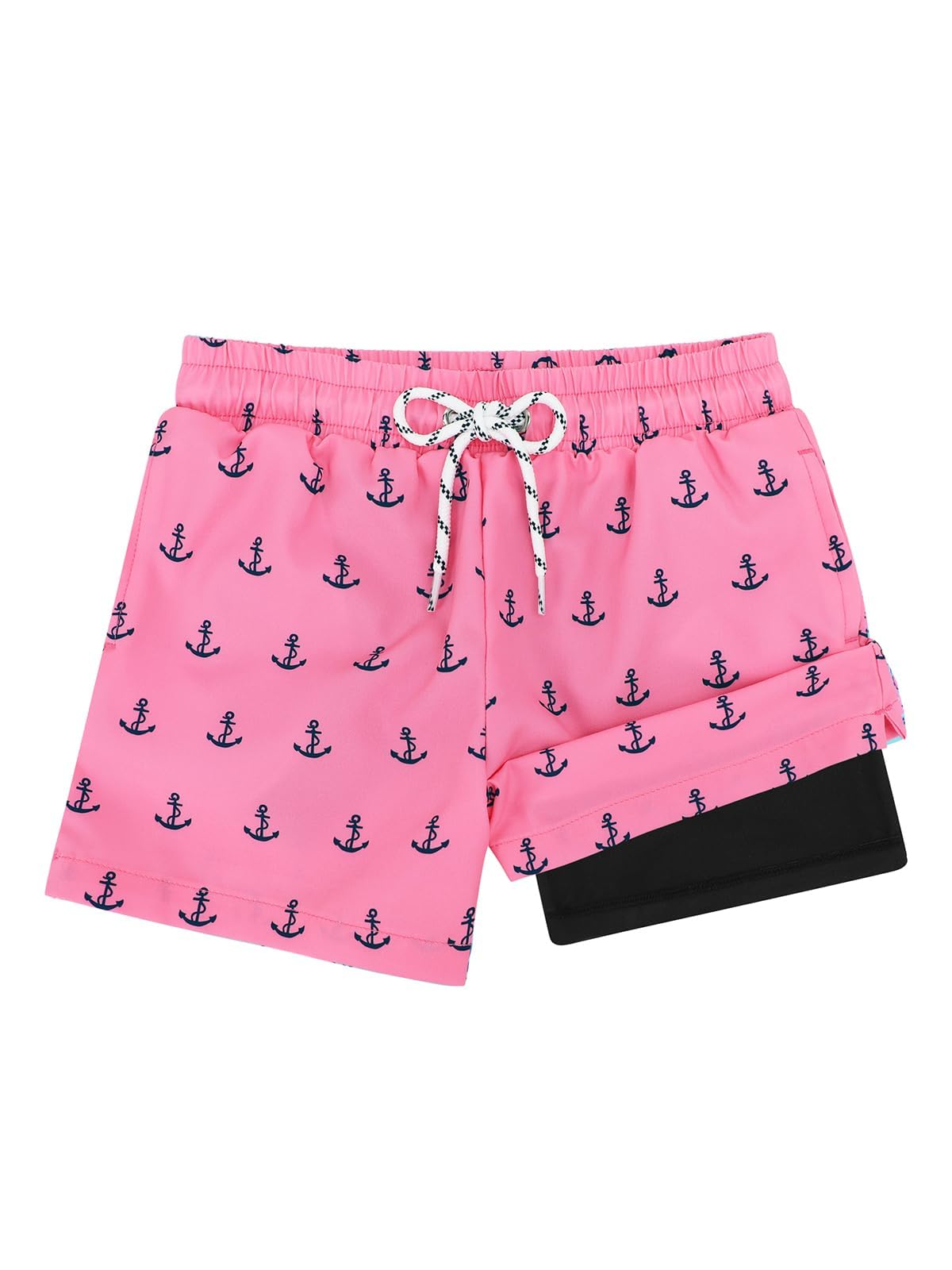 Century Star Boys Swim Trunks with Compression Liner Quick Dry Boys Bathing Suit Toddler Swim Trunks Beach Board Shorts Swimwear Pink Anchor 12-14 Years