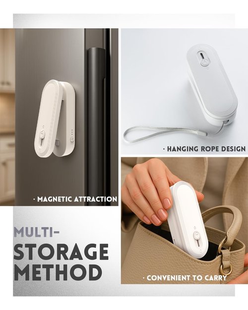 Mini Bag Sealer and Cutter, 1800mAh Rechargeable Chip Bag Sealer Handheld Heat Seal, 3 Heat Modes, Magnetic & Hanging Design, Portable Bag Sealing Machine for Heavy Duty Thick Plastic Snack Cookie Bag