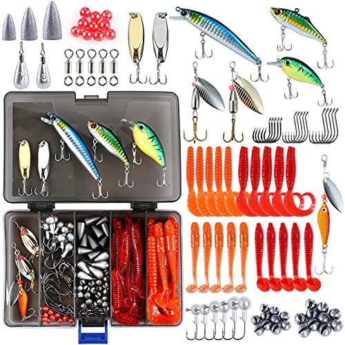 108PCS Fishing Tackle Box Kit with Lures, Hooks, Sinkers & Accessories