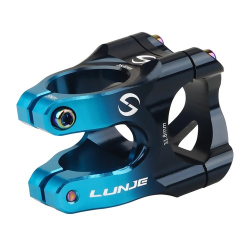 LUNJE 31.8mm Bike Stem, 35mm Short MTB Stem, CNC Machined 6061-T6 Aluminum Alloy with Vibrant Dual-Tone Anodized Finish, Anti-Corrosion, Fits Mountain/Road/BMX Bikes (Black Blue)
