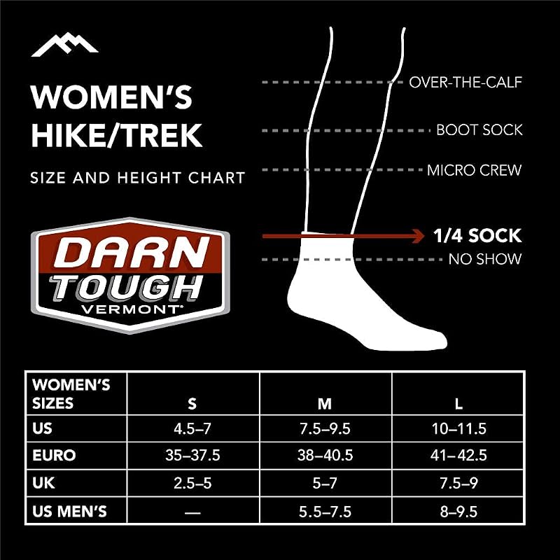 Darn Tough Vermont Women's Hiker Quarter Midweight Cushion Socks - Mountain White, Medium