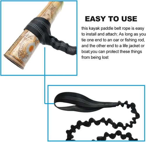Paddle Leash Kayak Paddle Holder Tool Lanyard - 2 Pack Stretchable Paddle Strap with Carabiner Secure Leash Lanyard Rope for SUP Kayak Canoe Paddle Fishing Pole Rod (Black-2pcs)