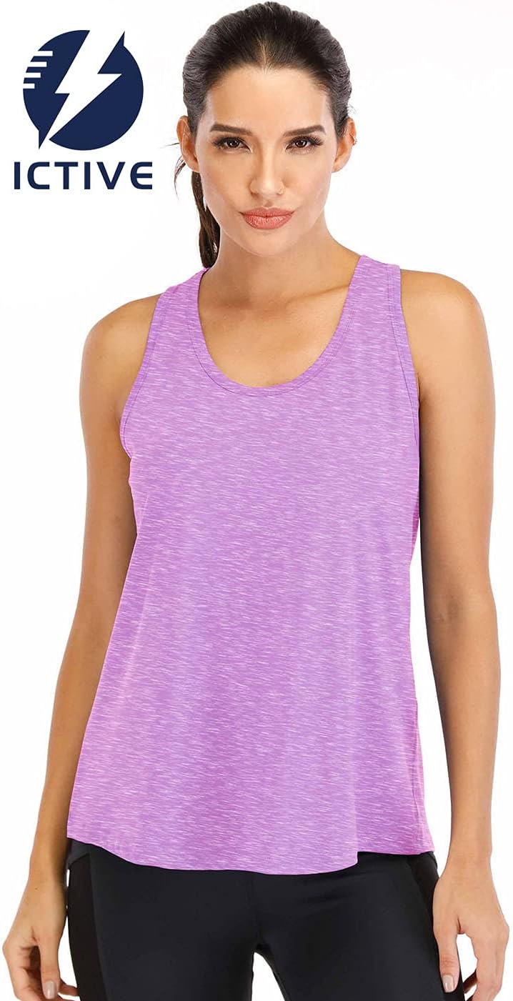 ICTIVE Workout Tops for Women Loose Fit Racerback Mesh Backless Muscle Tank Running Shirts