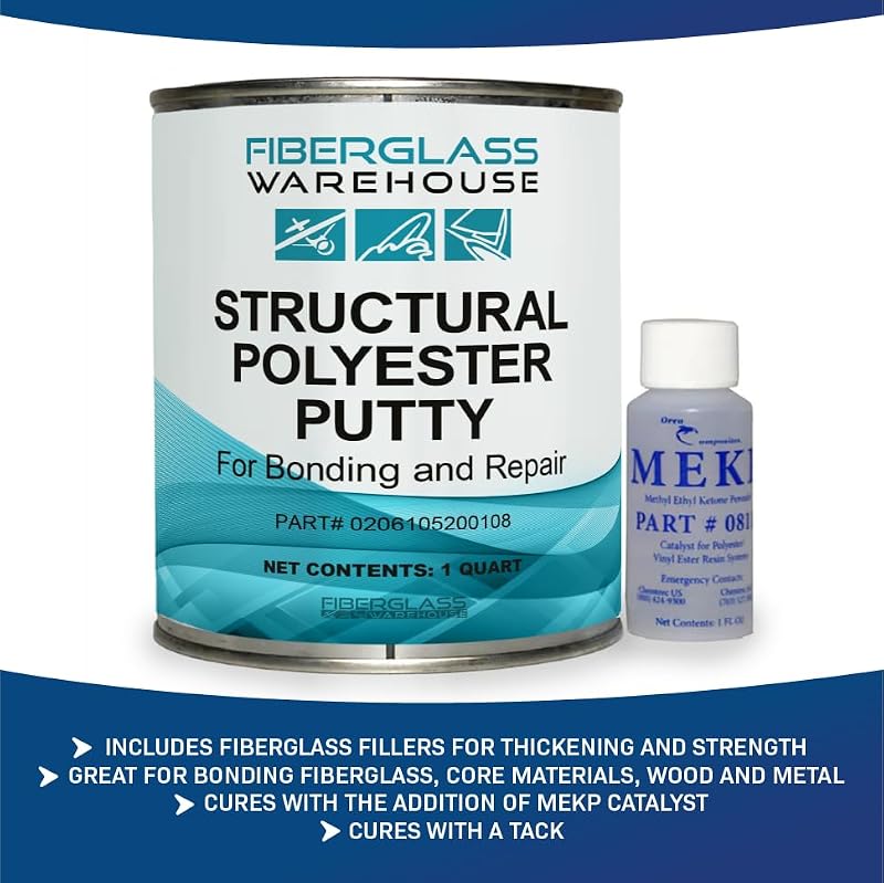 Structural Polyester Putty for Bonding & Repair (Quart) with Fiberglass Fibers